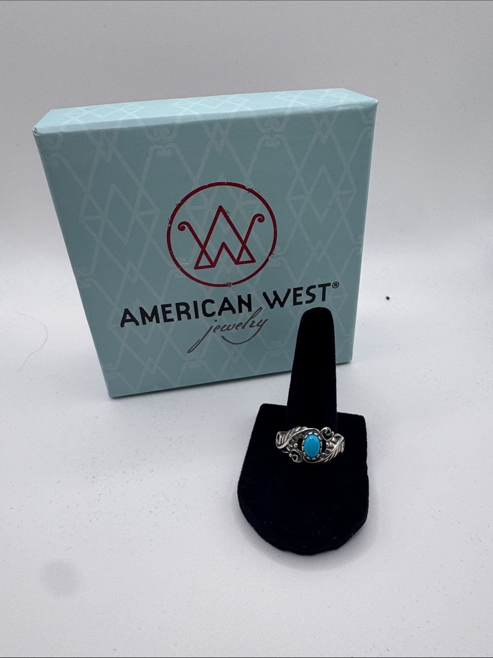 American West Silver-Tone Ring with Turquoise Blue Stone